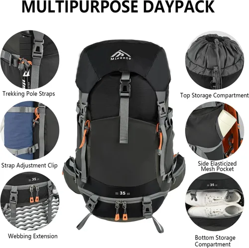 Vista 2 de Mochila de senderismo 30+5L para mujeres Mochila impermeable para acampar Negro