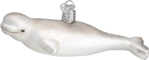 Vista 4 de Old World Christmas Axolotl - Adorno soplado de cristal con bastón de caramelo para árbol de Navidad, decoración navideña artesanal, colección