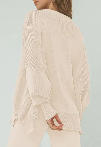 Vista 6 de AOHITE Conjunto de 2 piezas para mujer, suéter de punto acogedor y pantalones de pierna ancha