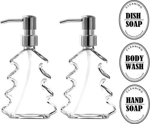 Vista 2 de Dispensador de jabón de vidrio transparente, 2 unidades, dispensador de jabón para platos de manos con bomba para baño, fregadero de cocina