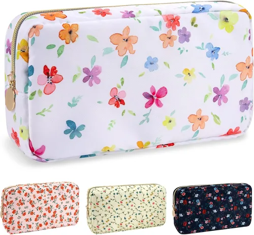 Vista 14 de izuzta Nylon Lager Pequeño Slim Mini Maquillaje Bolsa Organizador, Beige, Viajes