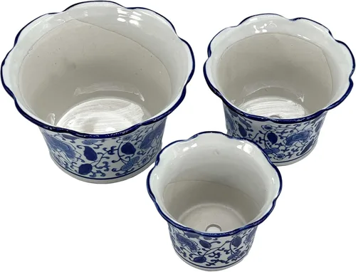 Vista 6 de Galt International Maceta decorativa de cerámica de porcelana floral azul y blanca de 8 pulgadas, 6 pulgadas/4.5 pulgadas, diseño chino asiático