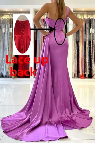 Vista 4 de One Shoulder Mermaid Prom Dresses for Women Long Satin with Train Formal Evening Party Gowns 2022