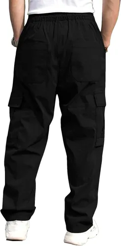 Vista 4 de THWEI Pantalones cargo para hombre, casuales, con cordón, de algodón, pantalones de trabajo al aire libre