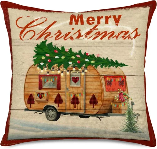 Vista 6 de Fukeen Happy Fall Yall - Fundas de almohada para autocaravana, vintage, viajes, tienda de campaña con calabaza, girasol, hoja de arce, búho, fundas
