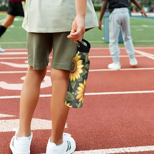 Vista 5 de Trendy Sunflower Oil Painting Style Leak Proof & BPA Free Sports Insulated Water Bottle With Straws Leak-proof Hot & Cold Double Walled for