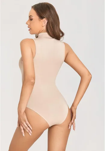Vista 5 de INLYRIC Body de manga larga para mujer cuello alto sin mangas básico ajustado elástico para mujer
