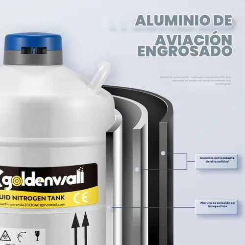 Vista 4 de CGOLDENWALL Contenedor de nitrógeno líquido 20L Contenedor criogénico Tanque LN2 Aleación de aluminio Dewar Nitrógeno líquido Dewar con 6 botes