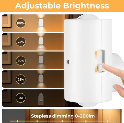 Vista 4 de Luces nocturnas LED enchufables a la pared, paquete de 4 regulables con sensor de atardecer a amanecer, blanco cálido de 2700 K, luz nocturna