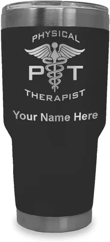 Vista 32 de LaserGram PT Physical Therapeut, vaso aislado al vacío de 20 onzas, grabado personalizado incluido (negro)