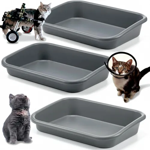 Vista 8 de Uiifan 3 cajas de arena extra grandes para gatos de entrada baja para gatos mayores, caja de arena abierta para gatos mayores, discapacitados, gatos