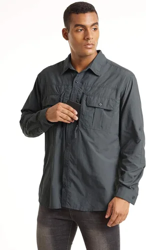 Vista 2 de TACVASEN Camisa de pesca para hombre, camisa de manga larga de secado rápido, camisa táctica con botones, camisa de trabajo ligera safari