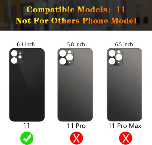 Vista 2 de Funda trasera de repuesto compatible con iPhone 11 de 6.1 pulgadas + herramientas profesionales (negro)