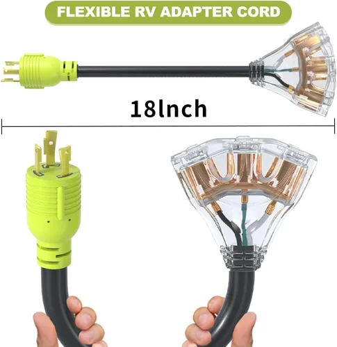 Vista 5 de Cable de alimentación para generador adaptador RV de 30 amperios a 110, adaptador de 3 clavijas a enchufe de bloqueo giratorio de 20 amperios