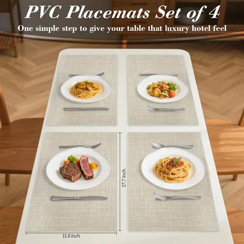 Vista 2 de RAINFLOW - Juego de 4 manteles individuales de PVC, resistentes al calor, para mesa de comedor, lavables, de vinilo, antideslizantes, para cocina
