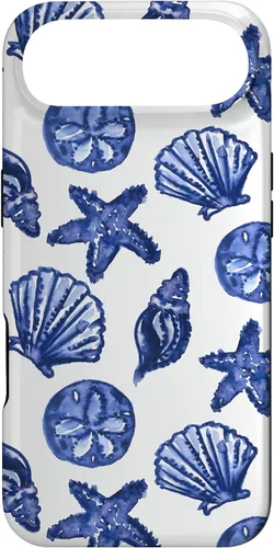 Vista 27 de Funda azul para iPhone 16, diseño de conchas marinas náuticas para nieta costera