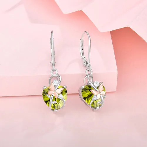 Vista 3 de Oskani Aretes colgantes para mujer, plata de ley 925 con diseño de mariposa infinita, corazón y piedra natal de julio, color rubí, regalos