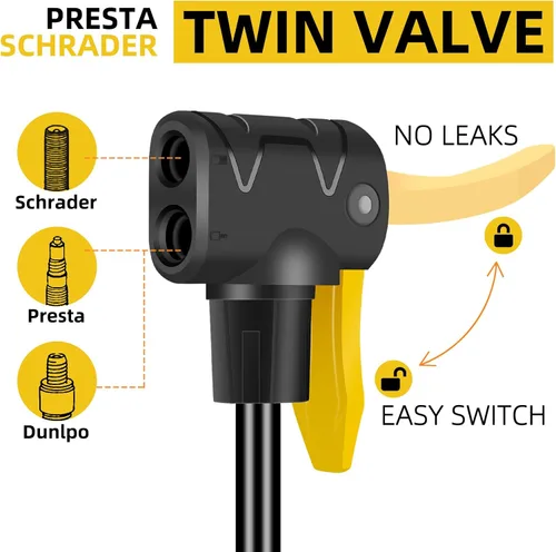 Vista 3 de Bomba de bicicleta, alta presión, bomba de neumático de bicicleta de piso con dispositivo de impulso compatible con válvula Presta y Schrader