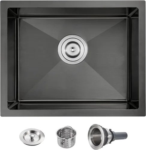 Vista 9 de POPFLY Fregadero de barra de 15 pulgadas, fregadero de cocina pequeño negro de 15 x 15 pulgadas, fregadero de preparación de barra de cocina