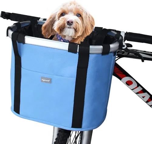 Vista 13 de RAYMACE Cesta de bicicleta para perros, cesta para manubrio de bicicleta delantera, plegable, desmontable, de liberación rápida, fácil de instalar