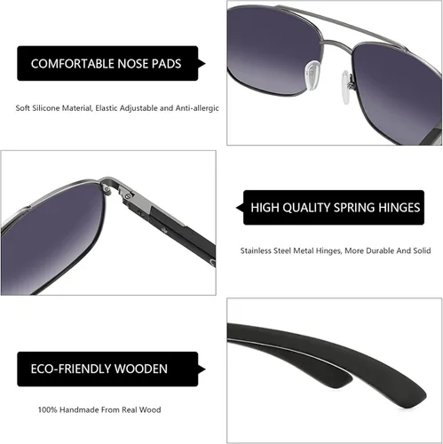 Vista 4 de ZENOTTIC Gafas de sol polarizadas de madera aviadora para hombre 100 protección UV pesca conducción de golf