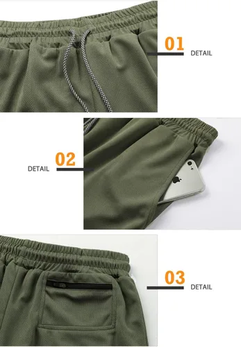 Vista 4 de Surenow - Pantalones cortos de correr para hombre, pantalones cortos 2 en 1 para entrenamiento, de 7 pulgadas, para yoga, deportes al aire libre