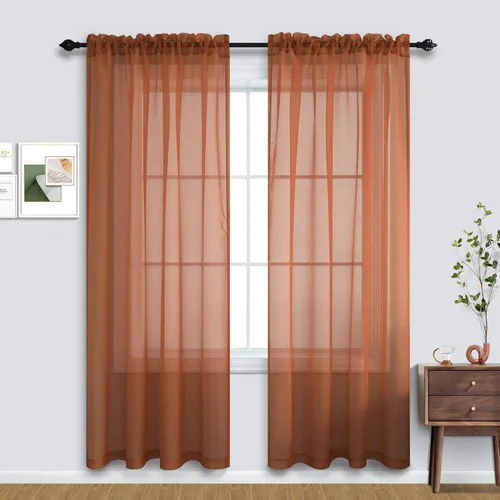 Vista 23 de Cortinas traslúcidas negras de 45 pulgadas de largo para ventanas de baño, juego de 2 paneles, cortinas de media ventana para cocina y dormitorio