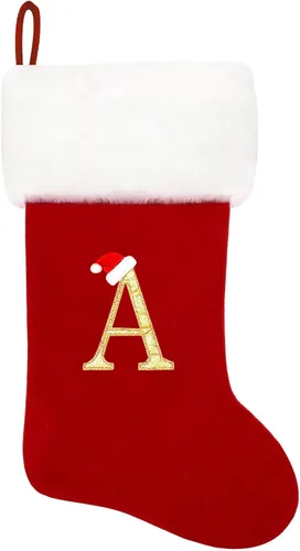 Vista 193 de Calcetines de Navidad bordados de 20 pulgadas con monograma, terciopelo negro con puño de felpa blanca supersuave, adornos clásicos para decoración