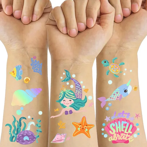 Vista 8 de Tatuajes temporales 3D que brillan en la oscuridad para niños, 117 unicornios, sirena, camión, dinosaurio, caricatura, animales, tatuajes falsos