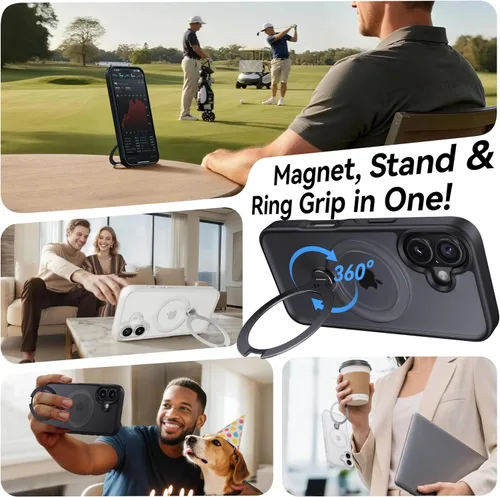 Vista 3 de CASEKOO Funda negra para iPhone 17 con soporte magnético giratorio de 360 grados