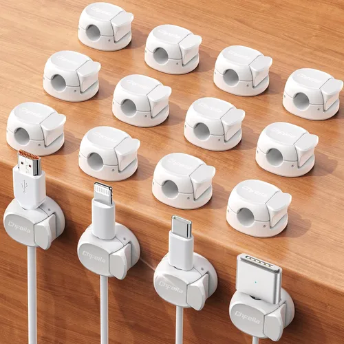 Vista 15 de Clips de cable - Chfeila Organizador de cables de resorte dual más reciente con cierre de gancho, paquete de 6 [máxima estabilidad] Gestión