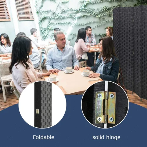 Vista 2 de Divisor de ambientes de 6 pies, pantalla plegable de 4 paneles, separadores de pared plegables portátiles, artesanías de madera de ratán de madera
