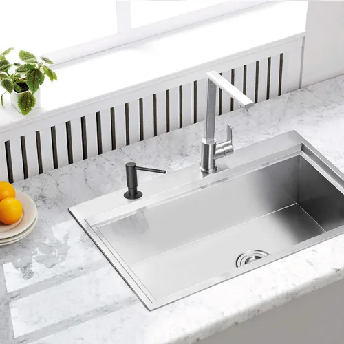 Vista 6 de SAMODRA Dispensador de jabón para fregadero, cabezal de bomba de metal, loción líquida para encimera, cocina, baño, dispensador de jabón con botella