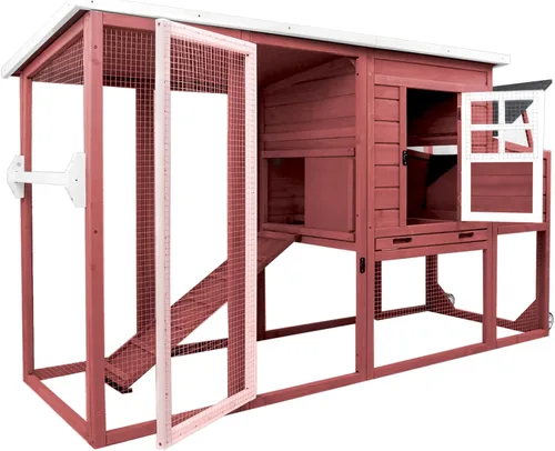 Vista 10 de Gowoodhut Gallinero con caja de anidación grande móvil - Patio trasero de madera para gallinero al aire libre, jaula de aves de corral al aire