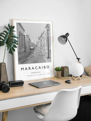Vista 3 de Maracaibo Venezuela - Arte fotográfico en blanco y negro para decoración de habitación temática de América del Sur, póster de viaje