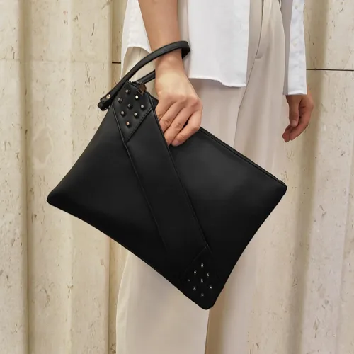 Vista 3 de Bolso cruzado de cuero sintético con remache para mujer, bolso de embrague con correa de mano