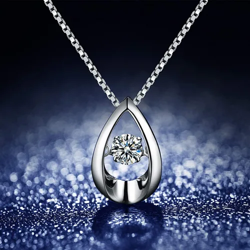 Vista 5 de Han han 18K White Gold Plated 925 Sterling Silver Tear Drop Pendant Necklace for Women with CZ Diamond, 5A+ Cubic Zirconia Necklace for Women
