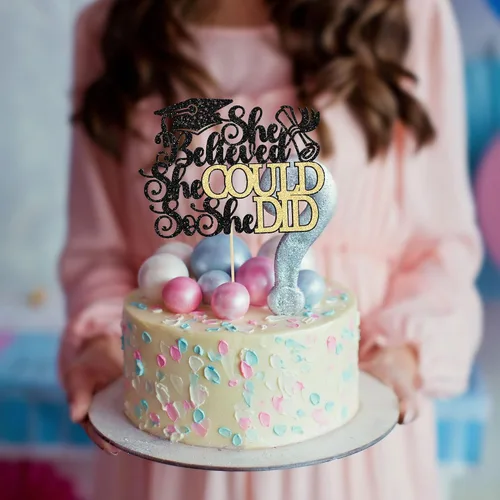 Vista 7 de 1 pieza de decoración para tartas con tapa de graduación con purpurina para la clase de 2026, decoración de pastel de graduación para graduación