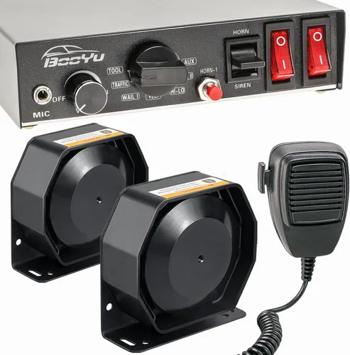 Vista 8 de Sistema de megafonía de emergencia BooYu de 9 tonos, 12 V, 400 W, sirena de policía de advertencia para vehículos de bomberos, ambulancia, camiones