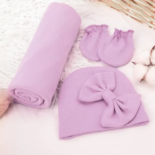 Vista 4 de AQOKKA Manta de Recepción para Recién Nacido con Gorro de Lazo Mitones Juego de Tarjetas de Madera para Recién Nacidos Niños Pequeños Bebé Niño Niña