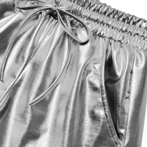 Vista 5 de Pantalones cortos metálicos para mujer, para yoga, brillantes, con cordón