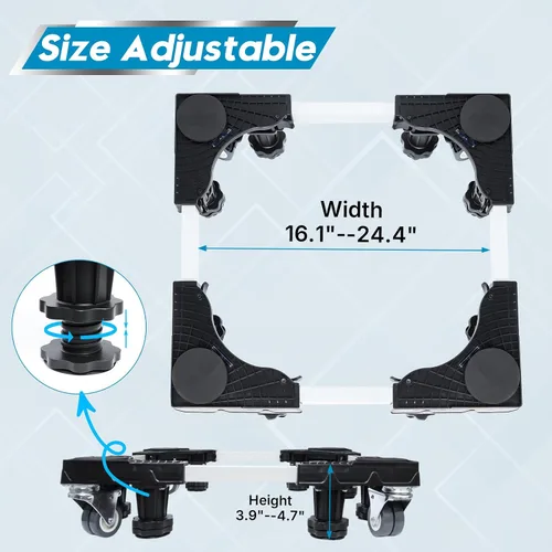 Vista 9 de I'SMARTMOON Mini soporte ajustable para refrigerador con ruedas, resistente para refrigerador pequeño, lavadora, congelador, enfriador de vino, se