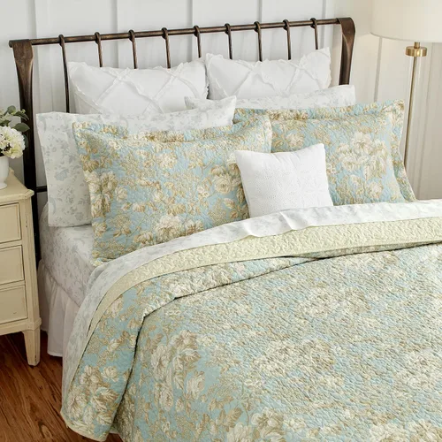 Vista 10 de Juego de colchas reversibles Brompton Serene de Laura Ashley, Algodón, Serene, gemelo