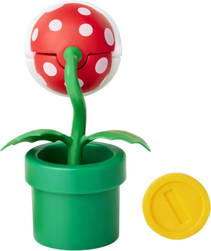 Vista 4 de World of Nintendo Super Mario Piranha Plant Figura articulada de 4 pulgadas con moneda