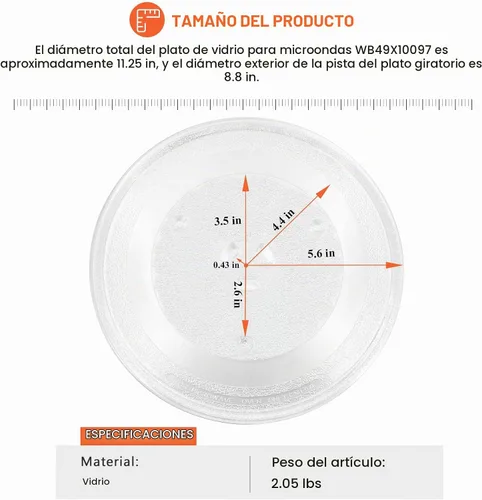 Vista 5 de Placa giratoria de vidrio para microondas de 11.25 pulgadas apta para Samsung GE, bandeja giratoria de vidrio para microondas de 11 1/4 pulgadas
