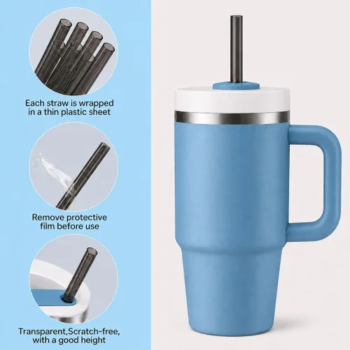 Vista 4 de Pajitas de repuesto compatibles con vaso Stanley Quencher de 20 onzas, popotes reutilizables de 8.5 pulgadas, accesorios para vasos de bebida