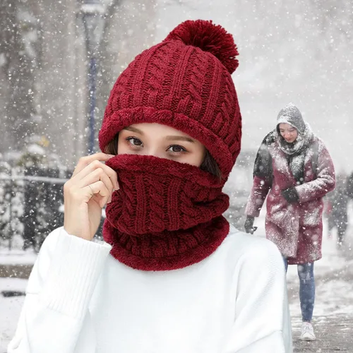 Vista 4 de HUAMULAN Gorro de invierno para mujer, de una pieza, con forro polar, pasamontañas, conjunto de máscara de pasamontañas, bufanda de cuello