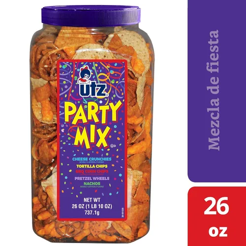 Vista 6 de Utz - Mix para fiestas en barril de 737,1 g (26 onzas). La sabrosa mezcla de picadillos incluye tortillas de maíz, tortillas de nachos, pretzels