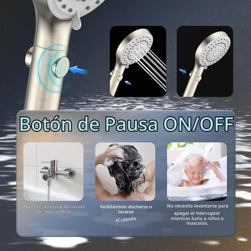 Vista 4 de FASDUNT Cabezal de ducha con mano, cabezal de ducha de mano de alta presión con manguera de acero inoxidable extra larga de 80 pulgadas y soporte