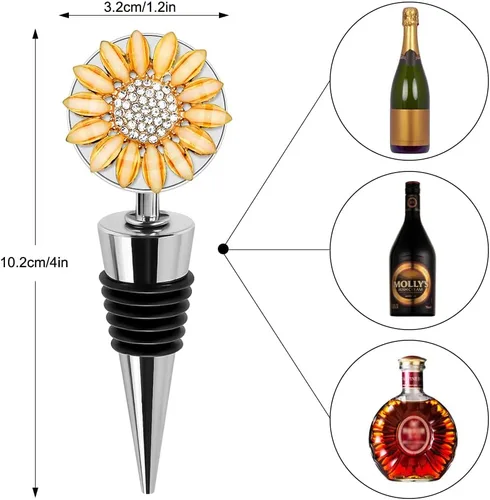 Vista 2 de Soleebee 1 paquete de tapones decorativos para vino, delicados tapones de vino con diamantes con motivos de animales y plantas, tapones